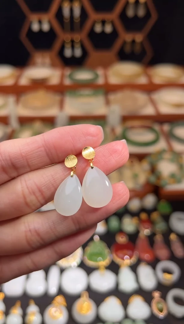 银S925镶嵌和田玉耳饰福利