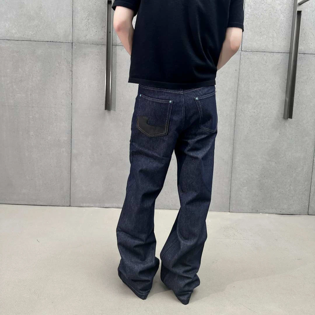 K12 25蓝松石BERTO复古直筒原牛仔长裤皮牌baggy长裤美式百搭