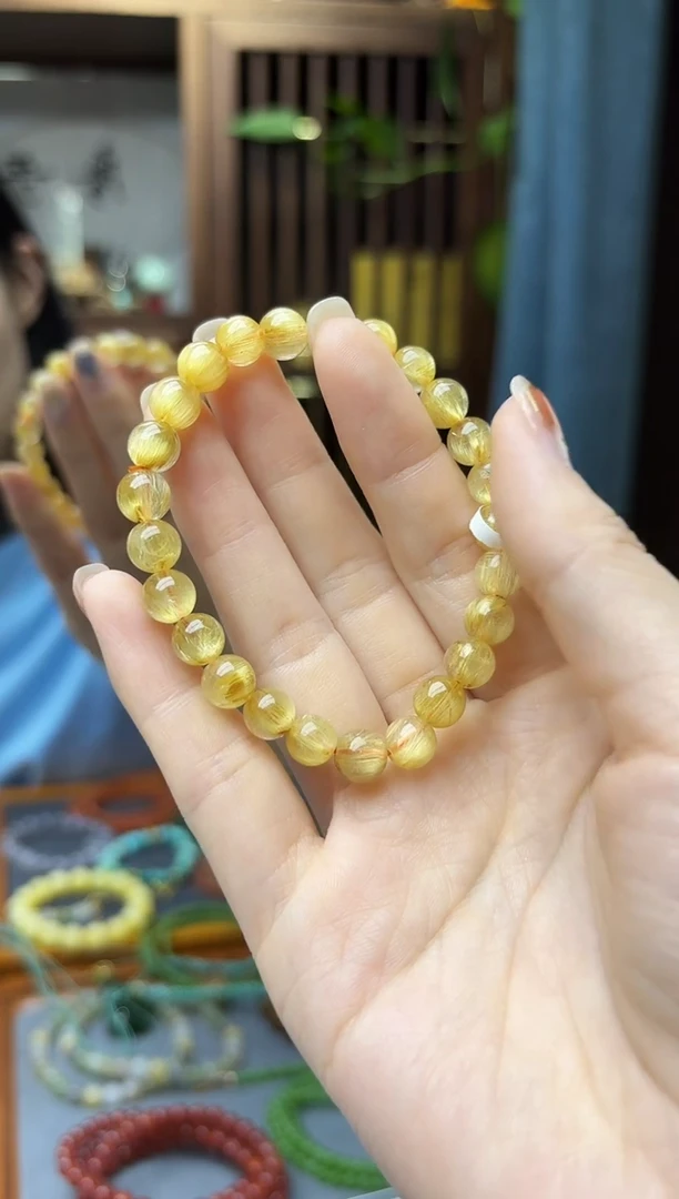 未镶嵌车挂水晶发晶手串7mm+QK