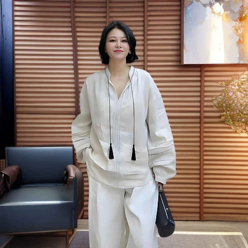 MISS MIN S5922  亚麻法式重工艺钩花刺绣小衫白色衬衫气质时尚