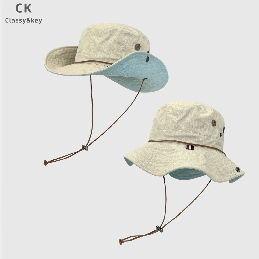 Classy key新加坡设计师联名款拼色牛仔渔夫帽子女夏季登山钓鱼帽