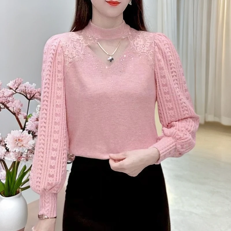 气质蕾丝打底衫2025冬季新款加绒长袖高档女洋气显瘦百搭拼接上衣