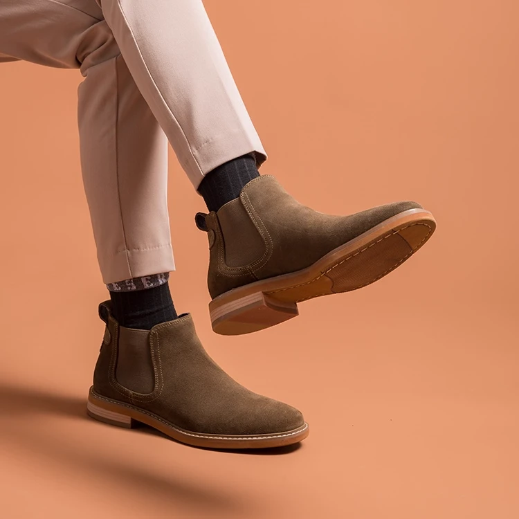 真皮反绒切尔西男靴百搭翻毛磨砂休闲短靴潮流加绒套筒高帮皮靴