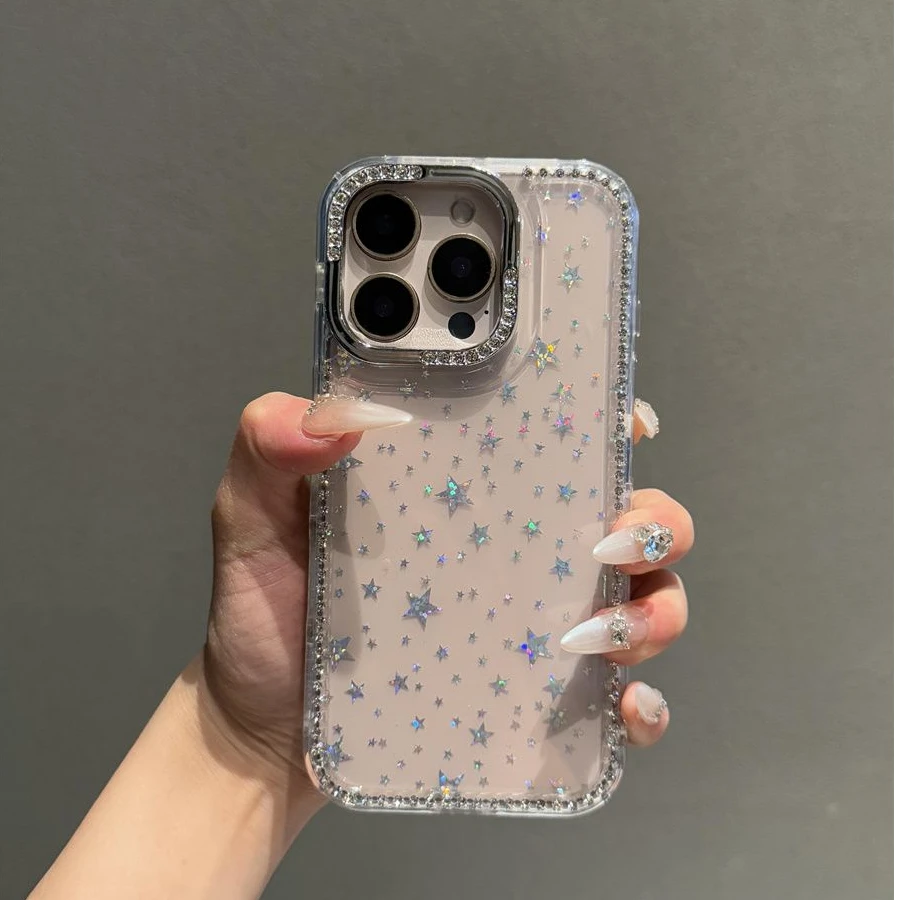 闪粉镭射碎钻小星星iPhone14promax苹果16pro15plus手机壳13透明