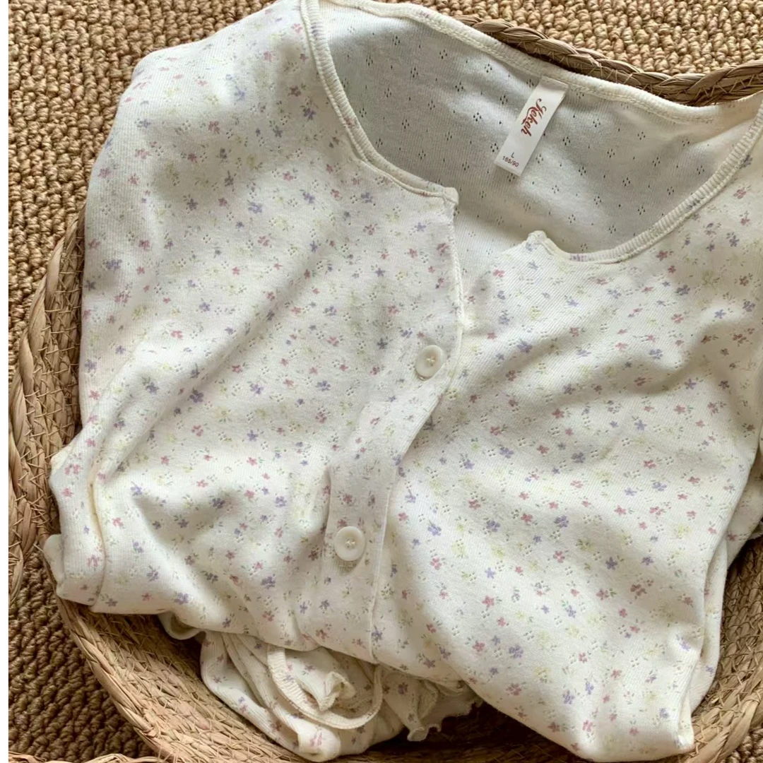 可外穿韩国田园风纯棉高级碎花柔软睡衣女春秋长袖长裤家居服