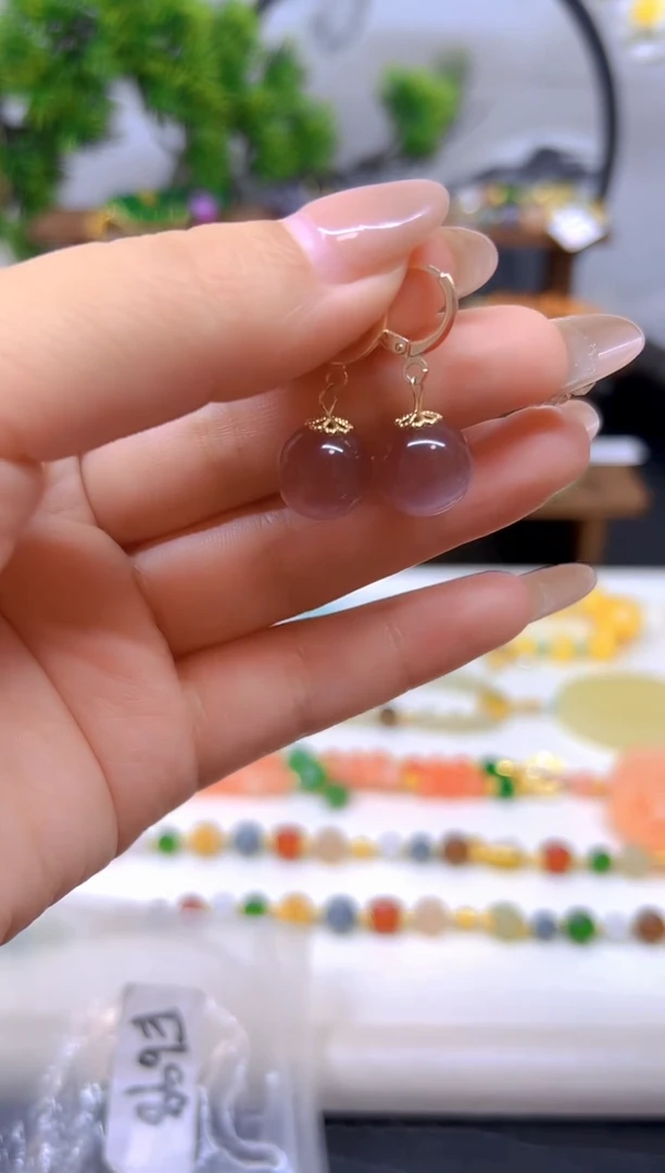 碧玺猫眼耳饰14K金镶嵌E698