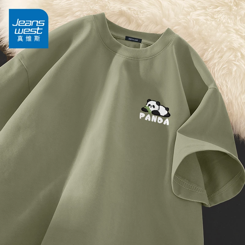 真维斯男生短袖t恤夏季卡通熊猫印花百搭上衣青少年纯棉半袖男款