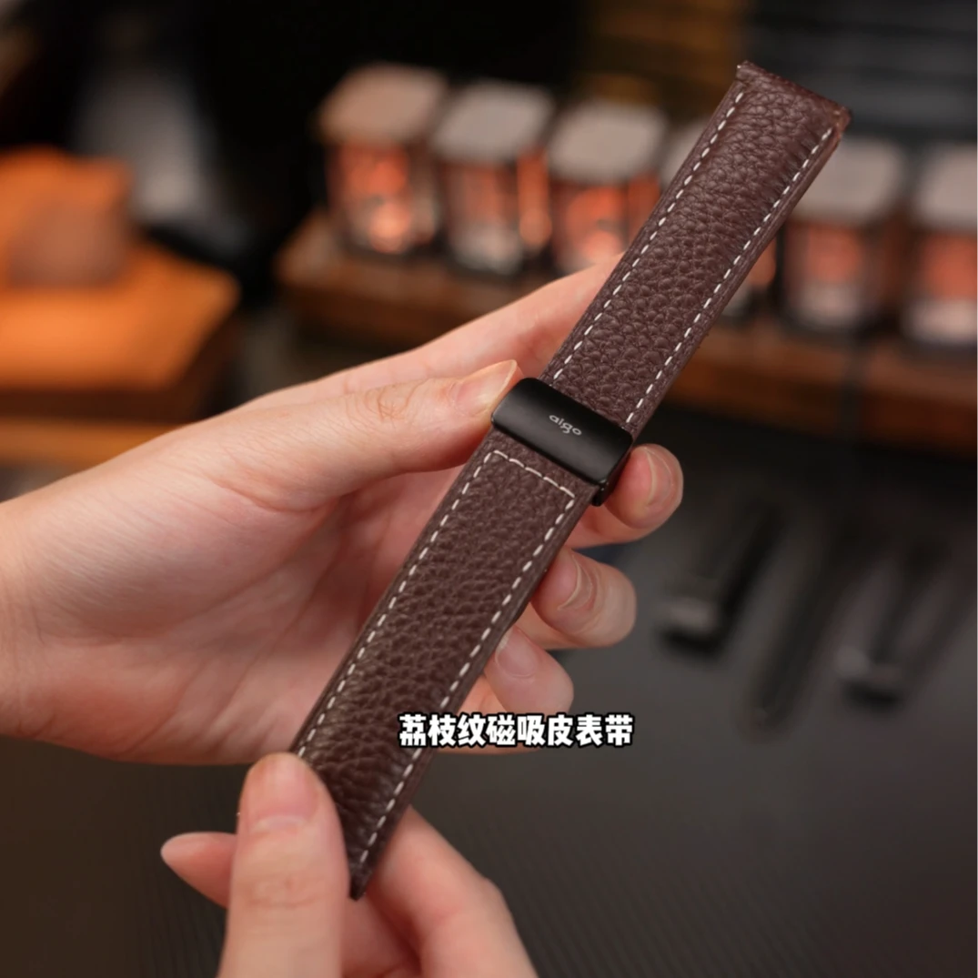 爱国者磁吸折叠牛皮表带 真皮 头层牛皮 荔枝纹 商务 22mm