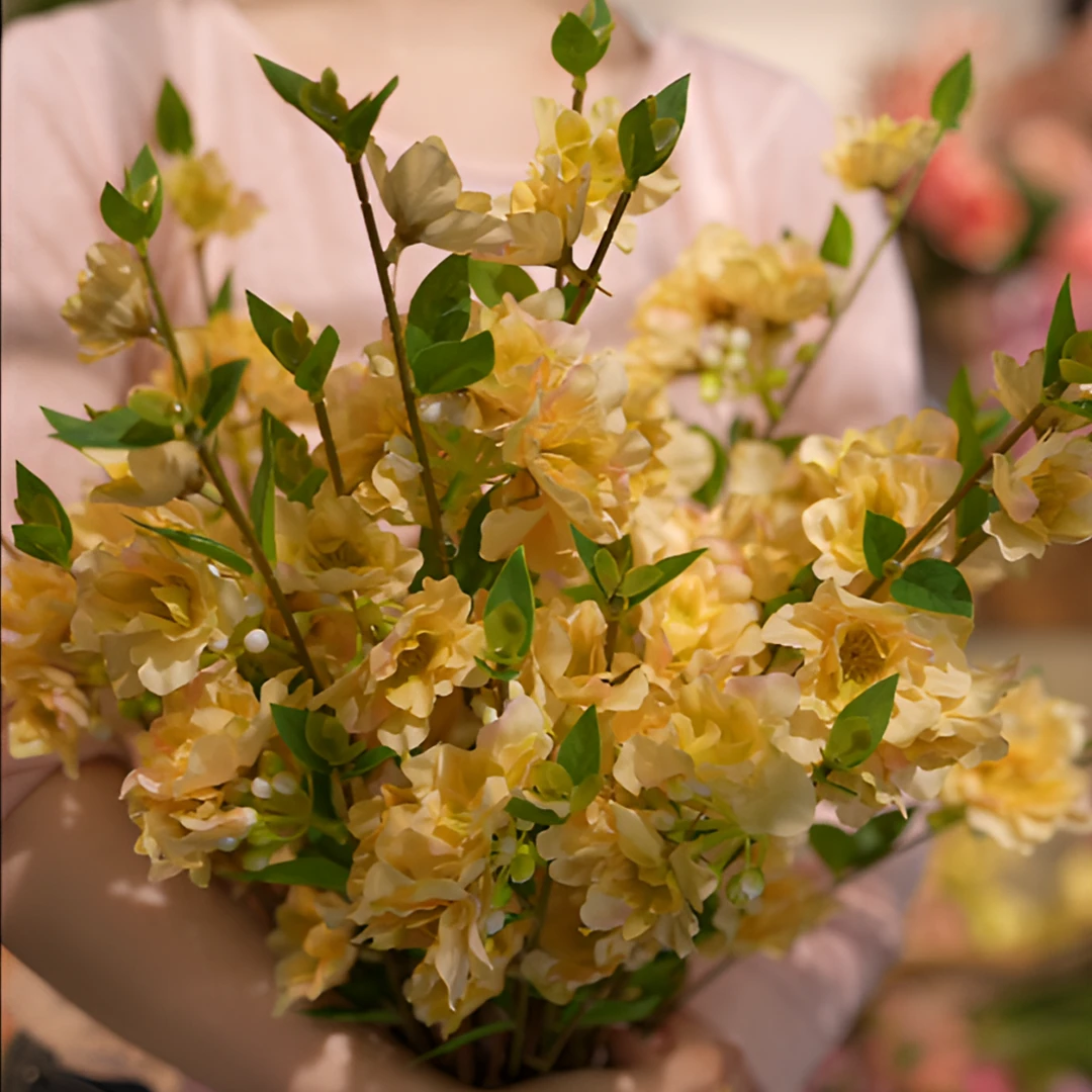 海棠花 淡黄色春日氛围感客厅花 野趣感 仿真花