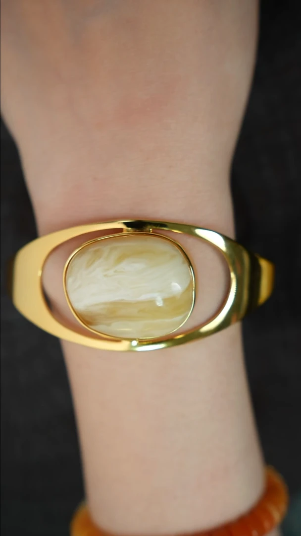 银S925镶嵌蜜蜡手镯白蜡手镯