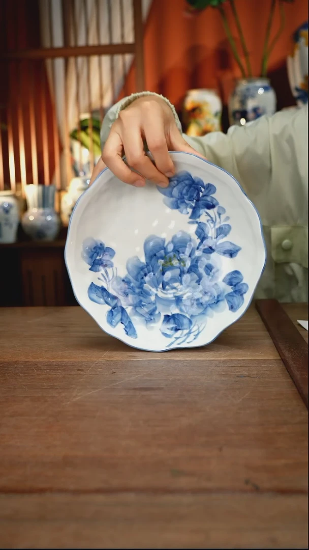 瓷片【简家甄选】景德镇设计师釉下手绘陶瓷餐具