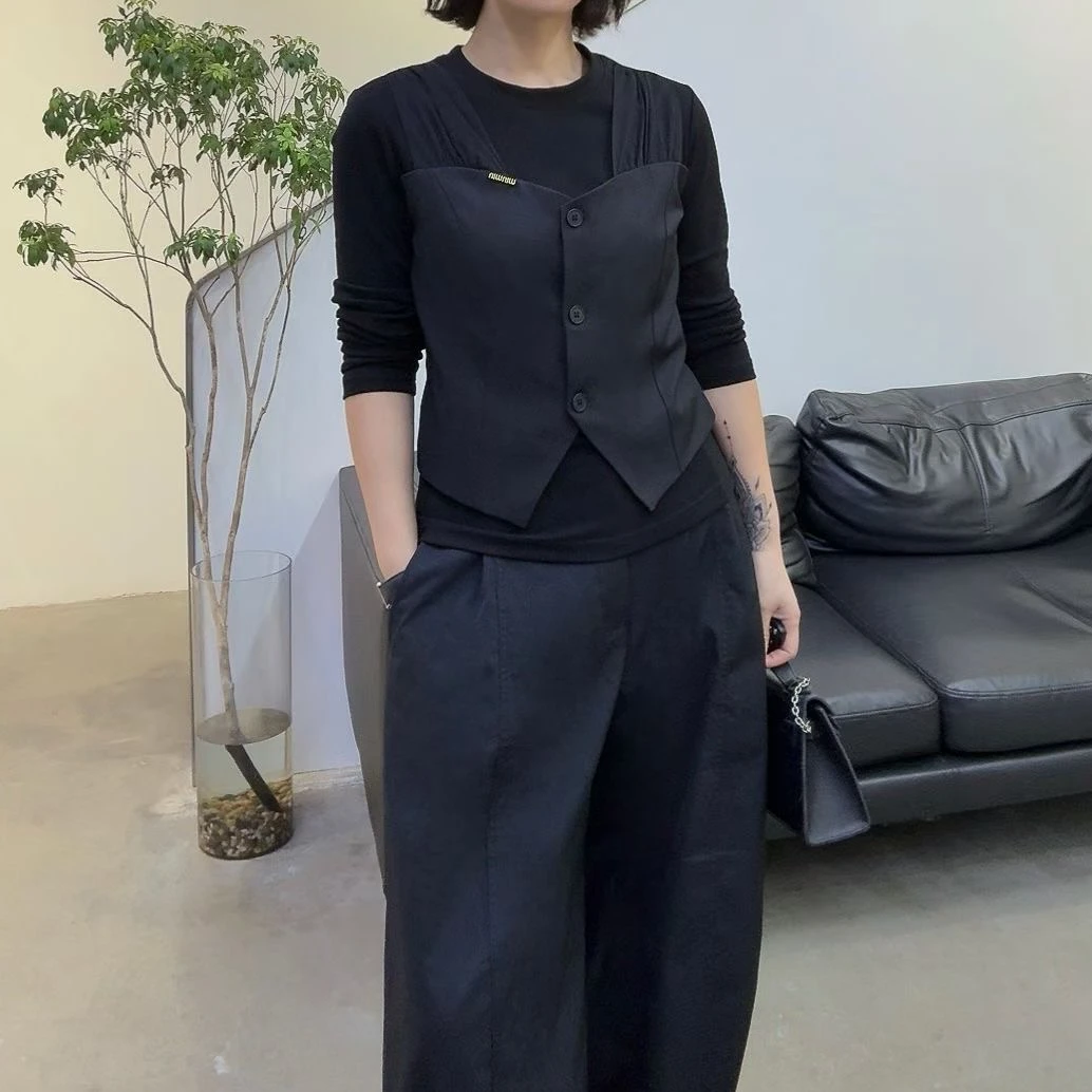 小施家气质假两件设计显瘦静奢风特色上衣52817