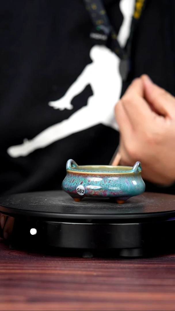 壶瓷582#李盼龙一级品原矿钧瓷桥耳宣德炉