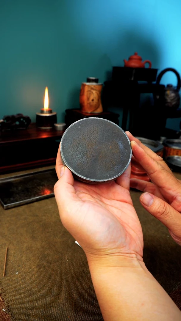 4266竹根包锡三足盖置壶承底座8.8*1.7