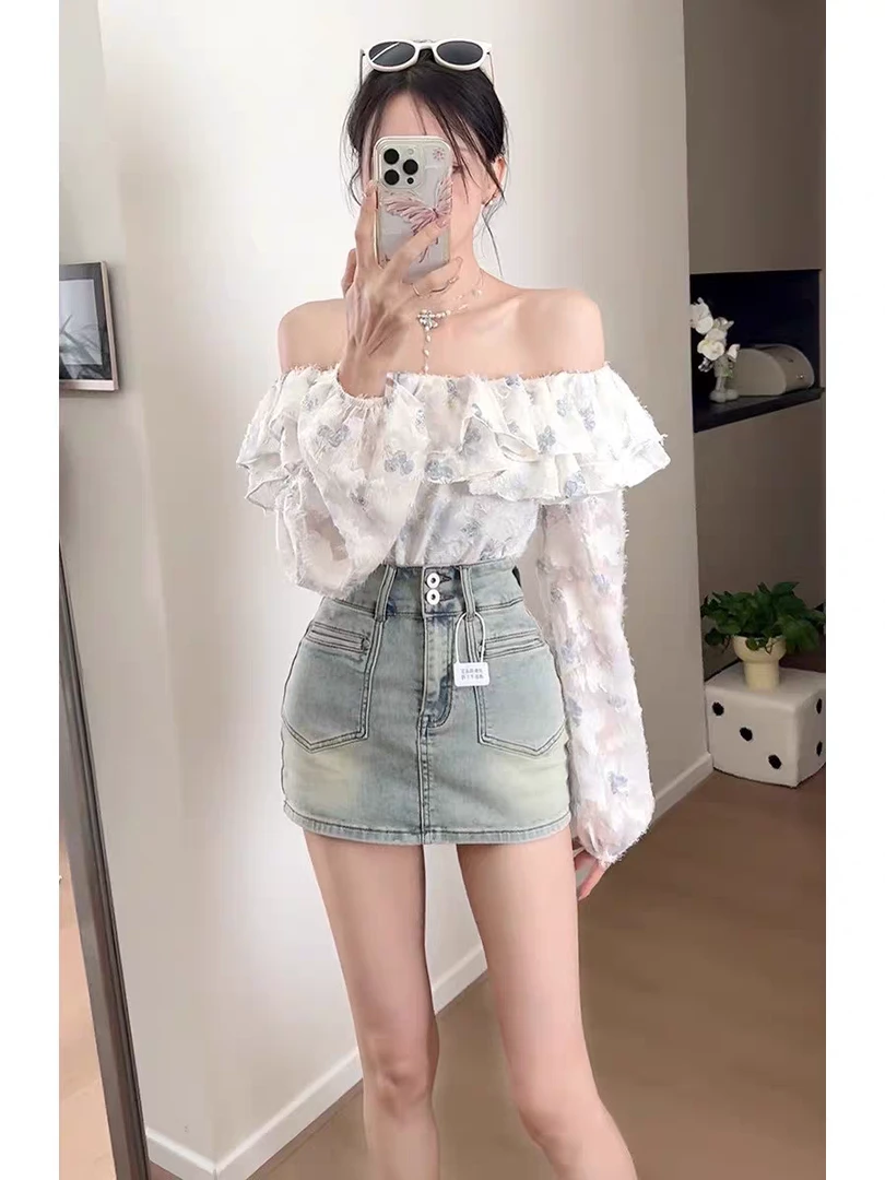 美式复古辣妹牛仔短裙女2025新款高腰显瘦防走光a字包臀半身裙子