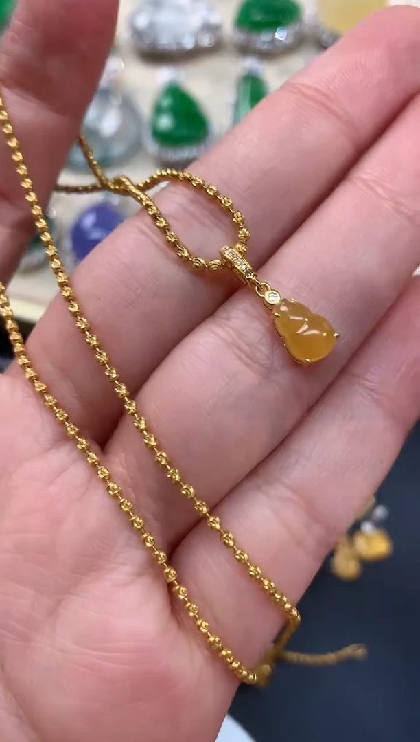 【闪购商品】翡翠吊坠(不含链)18K金镶嵌葫芦A06|1980