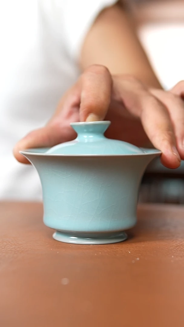 瓷片叫*么仿古天青纯手工两才马蹄盖碗
