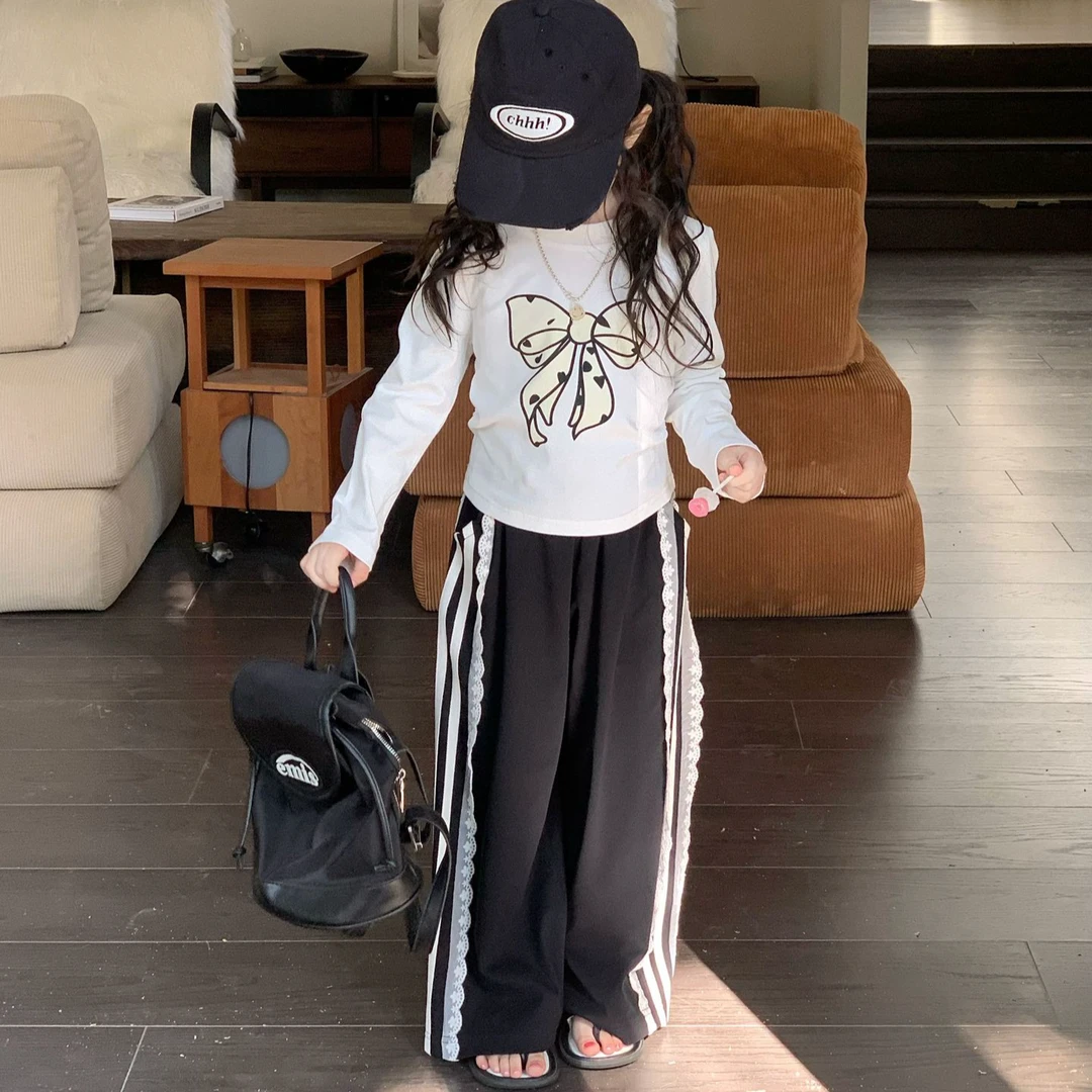 女童蝴蝶结长袖恤韩版版儿童洋气打底衫洋气花新款春秋服装洋气