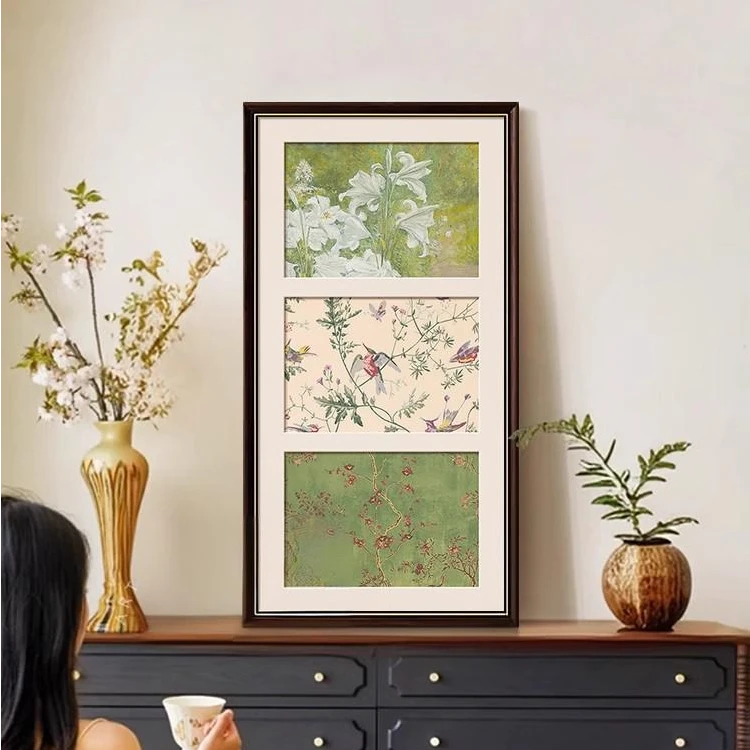 绿色花卉法式中古风玄关装饰画客厅桌面摆画摆件餐厅挂画复古壁画