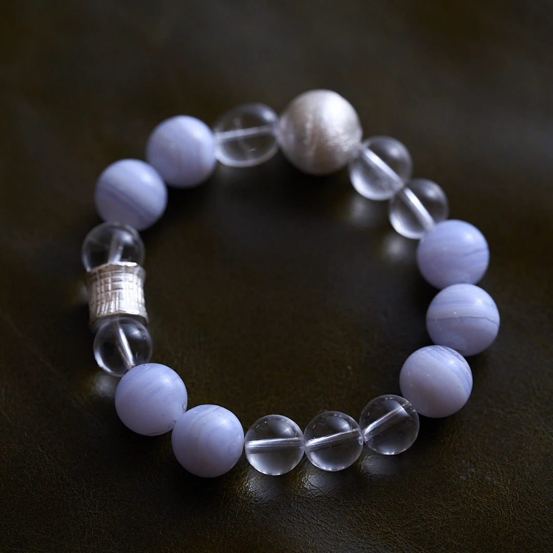 925银手链 【山巾子·蓝色木星】原创设计拼色串珠手链多样性随机发