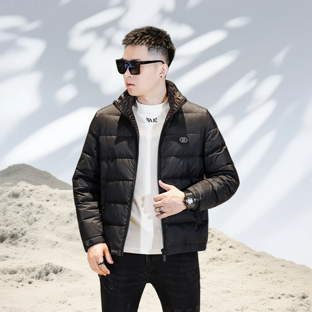 宾斯洛特冬季男士时尚简约立领贴标休闲羽绒服潮流青年大码厚外套