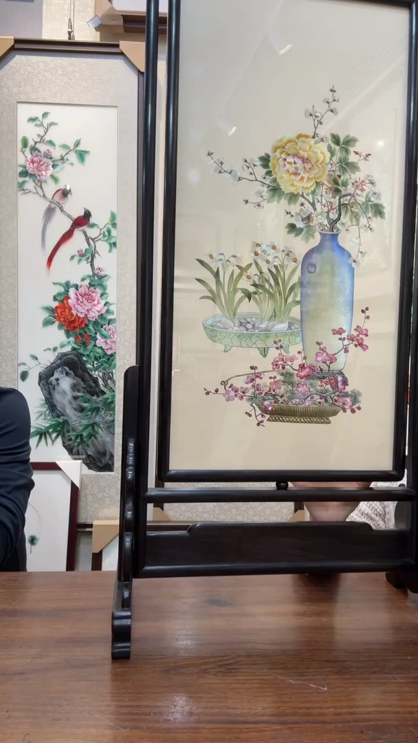 竖款非遗苏绣手工刺绣挂画