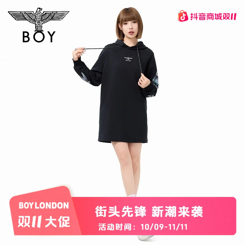 【流光镜影】BOYLONDON秋季琥珀流光时尚休闲连帽长袖连衣裙W17907