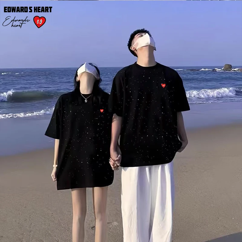 爱德华桃心满天星纯棉短袖t恤爱心男女同款中性风夏季款式-官方店