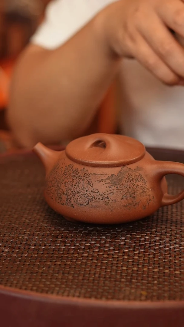 茶壶紫砂景舟石瓢壶型 紫泥 雕刻 微瑕 290cc