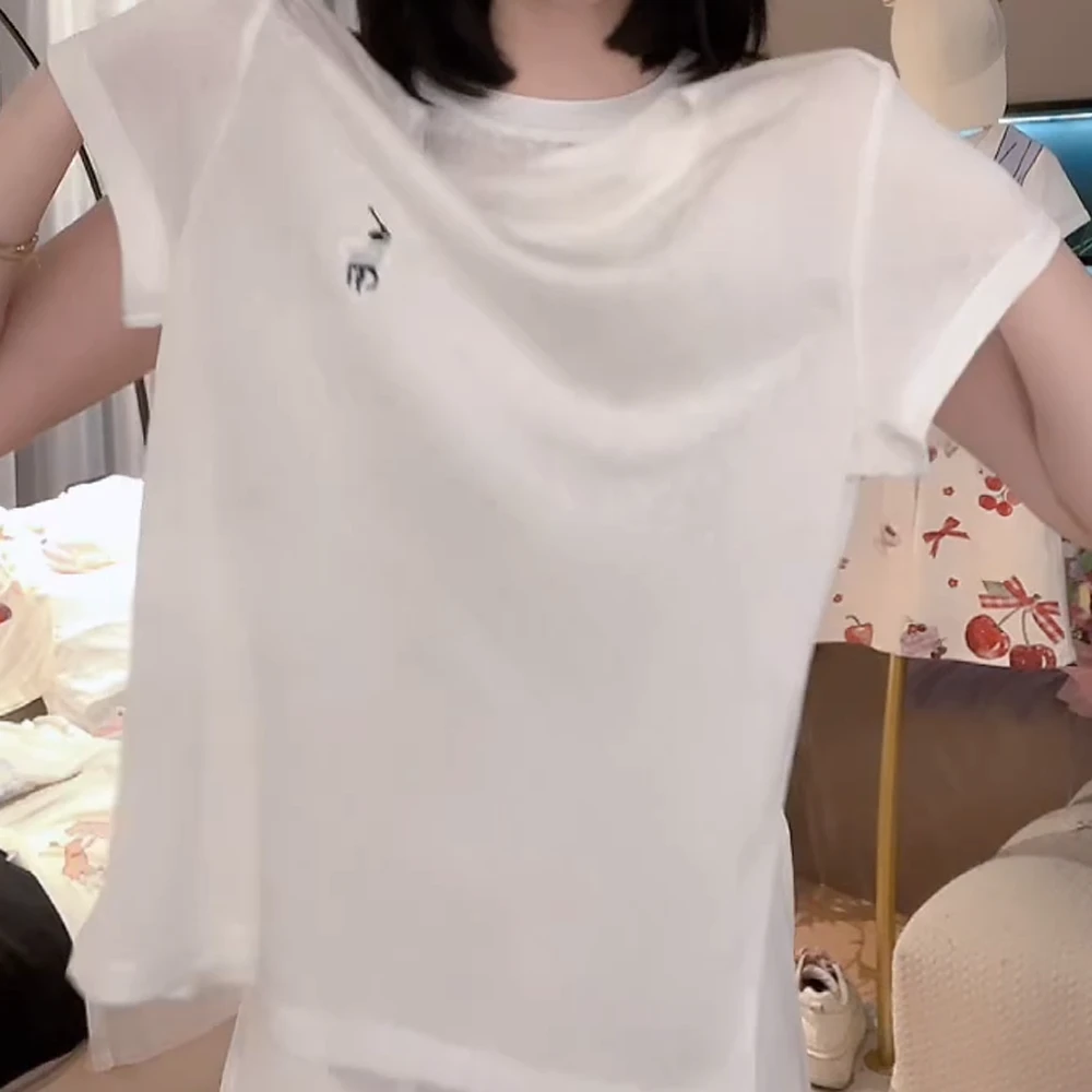 天丝亚麻流行款卡通印花短袖T恤潮流休闲上衣C5288