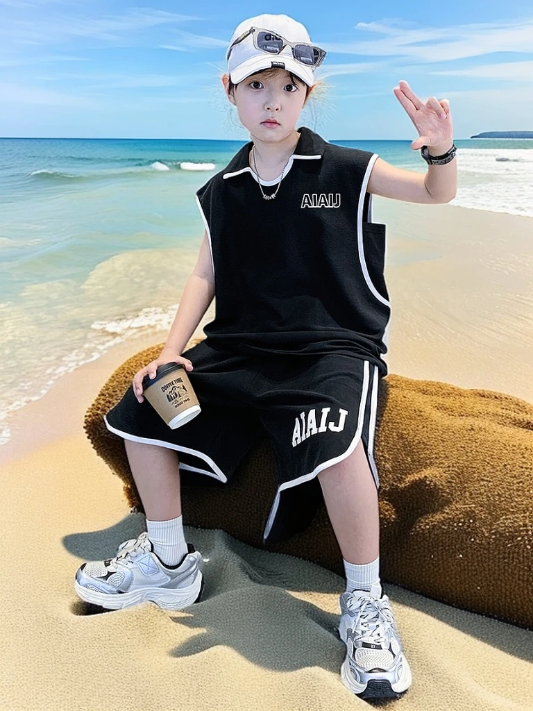 男童夏装炸街套装儿童痞帅设计感运动背心套装男孩中大童两件套潮