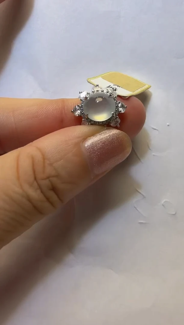 银S925镶嵌戒指翡翠银镶缅翡A货翡翠戒指