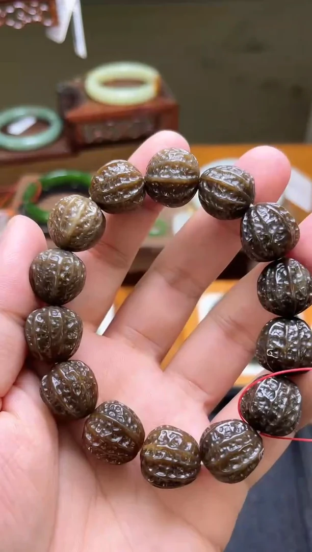 未镶嵌手串和田玉卡16+新疆糖 核桃串