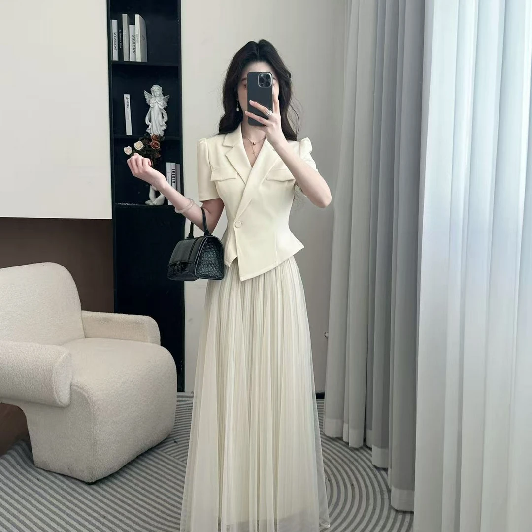 拉夏贝尔/25秋季气质显瘦高腰轻奢法式短袖上衣+半身裙 10359 LSC