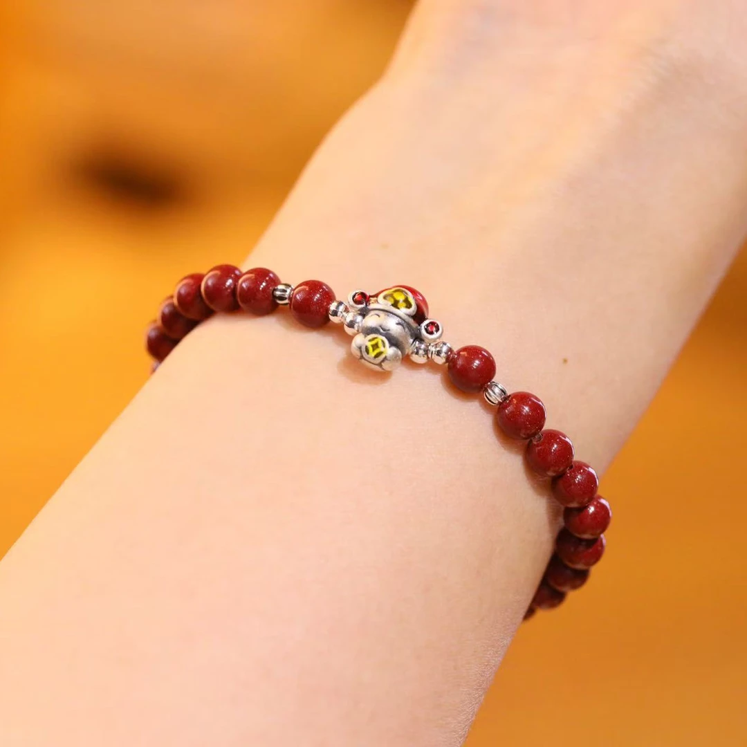 含辰砂工艺品k45【6mm朱砂小财神手链】蛇年本命年朱砂小财神手串