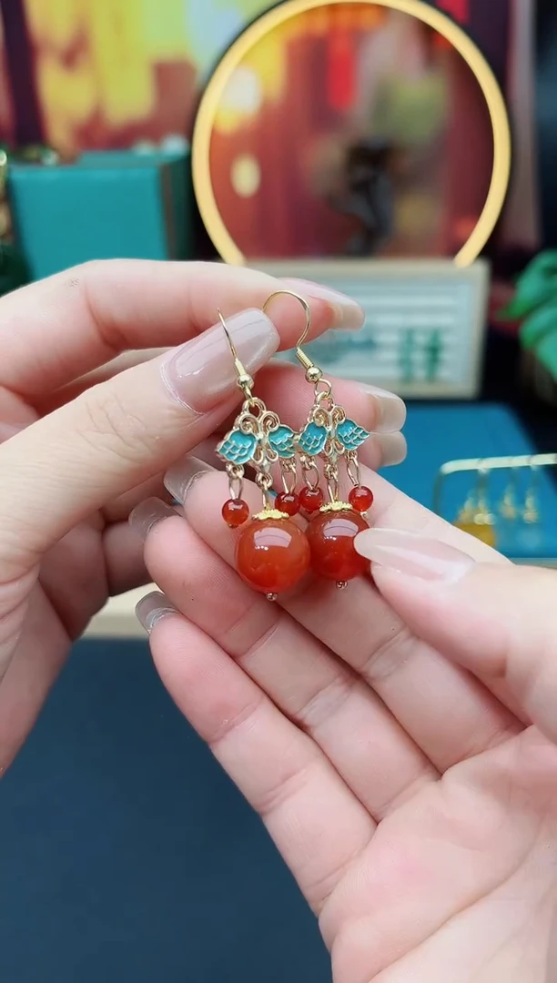 玛瑙/玉髓耳钉银S925镶嵌530