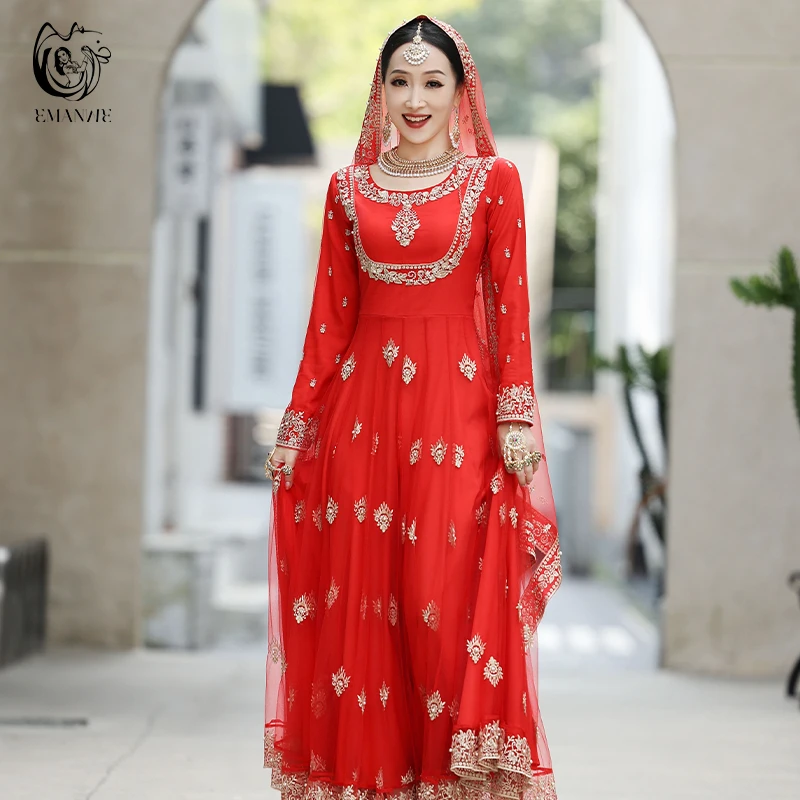 A3925依曼刺绣修身新款洋气百搭舞蹈新疆服连衣裙720度大摆连衣裙