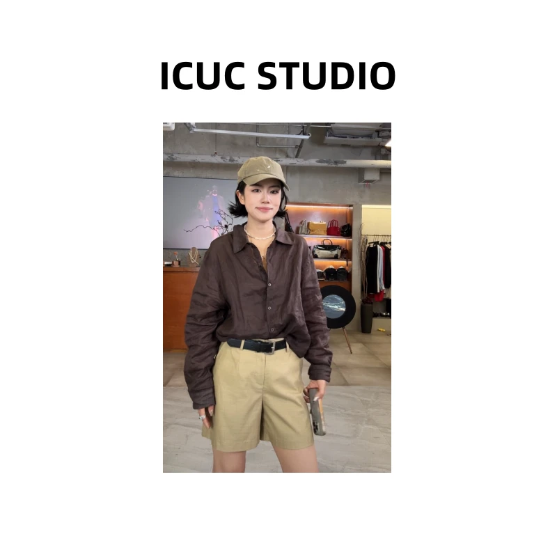 ICUC STUDIO-【100苎麻拉夫小众】极简老钱风慵懒松弛感衬衫6860
