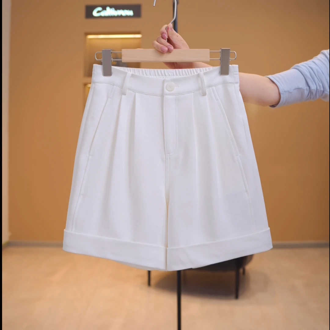 【菲儿】高腰显瘦松紧腰阔腿气质短裤-K17116