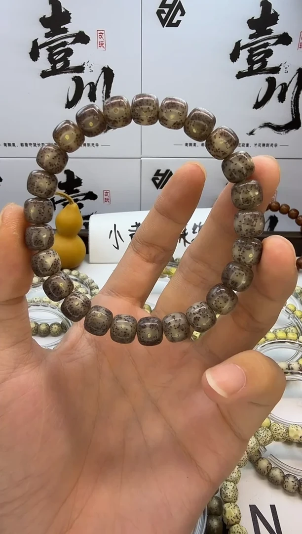 手串星月菩提9/8 黑冰糖玉化 星点 眼留白 同枝果 111