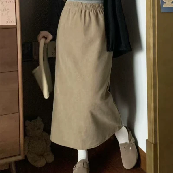 Y79178  秋冬加厚百搭半身裙女新款显瘦高腰直筒A字裙长裙