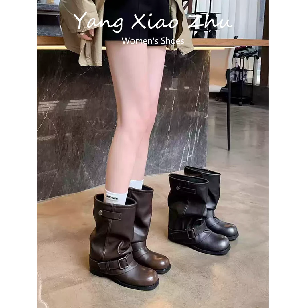 自留版！废土风厚底增高宽大筒围堆堆靴西部短靴女秋冬季靴子