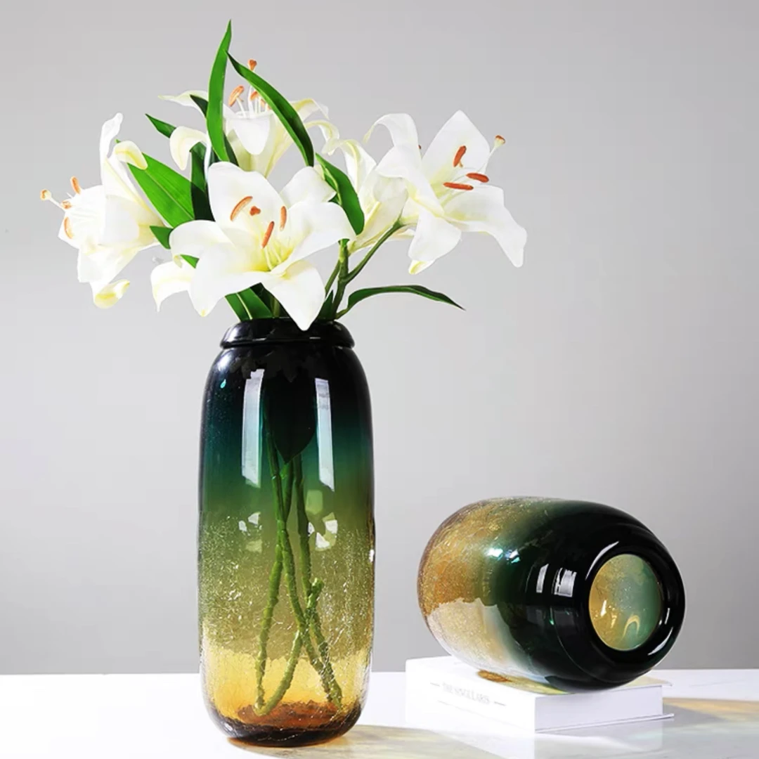 私花主义绿韵琉璃尊花瓶艺术花瓶摆件家居客厅电视软装饰品