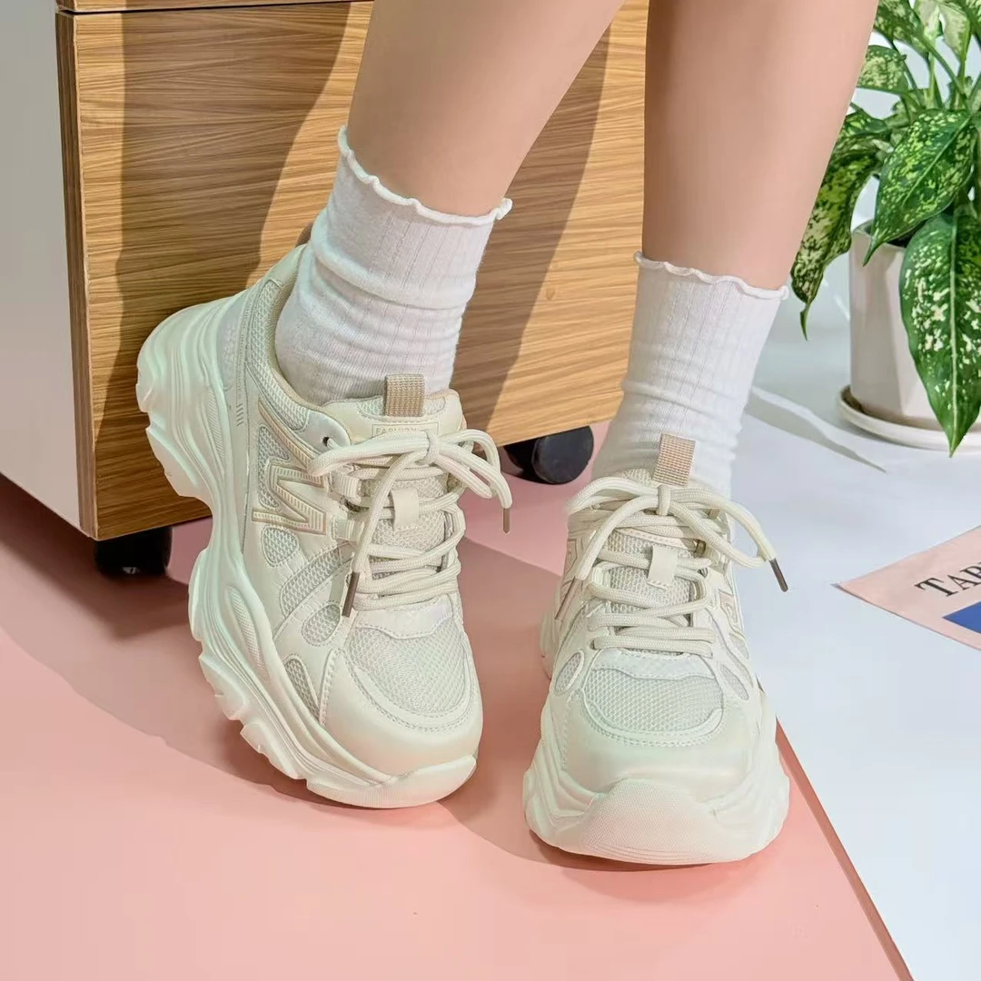 PUBGO/千喜步步高透气时尚休闲鞋网面圆头韩版厚底ins夏季老爹鞋