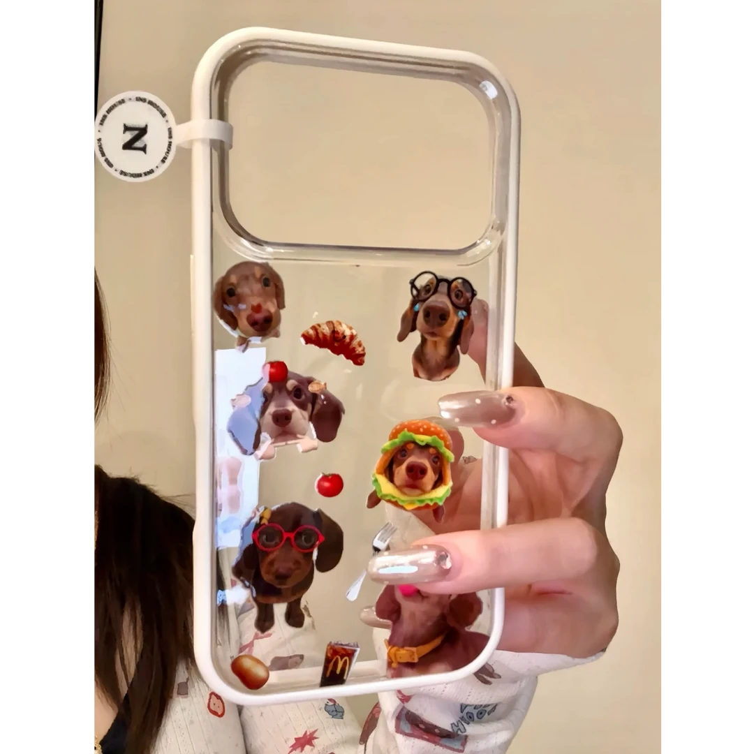 可爱高透腊肠狗手机壳适用于苹果17promax/16秋冬防摔可拆卸卡通