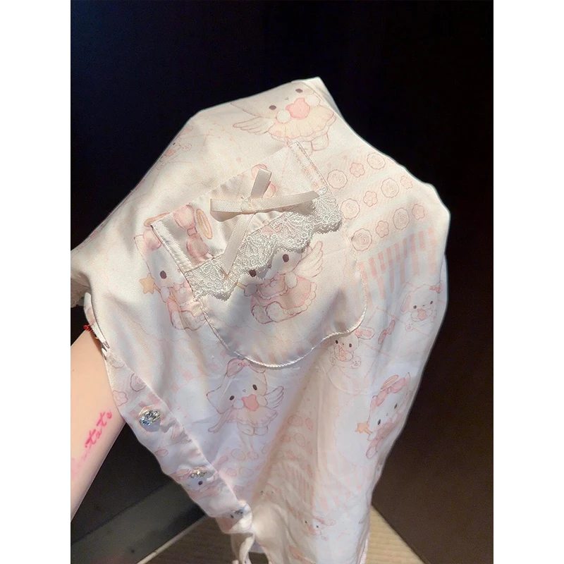 可爱hellokitty蕾丝蝴蝶结纯欲睡衣套装女春秋季新款家居服两件套