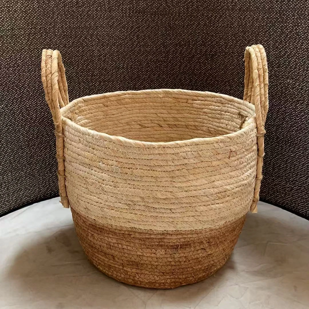 2564瑕疵款 直径30高25带把高35cm 家用草编圆形收纳筐创意花盆套