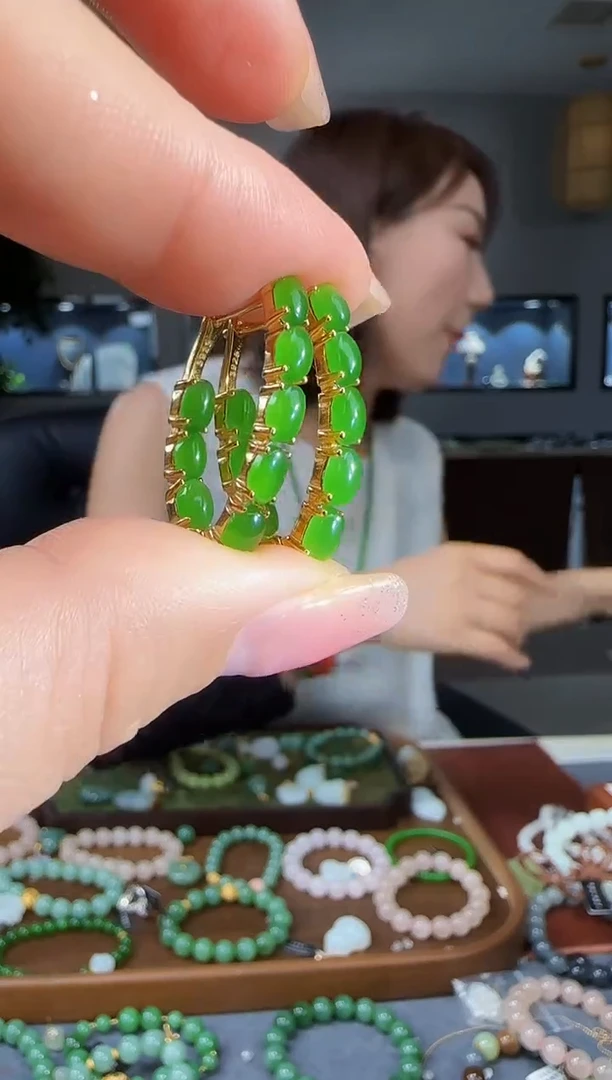 和田玉银S925镶嵌耳饰1