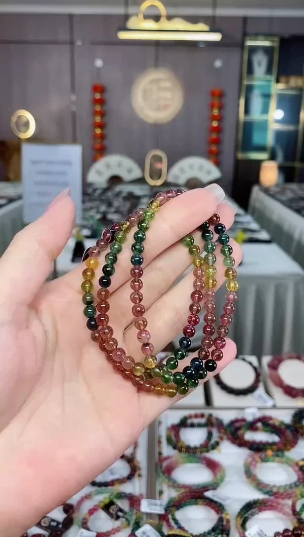 老矿碧玺三圈手串5mm+未镶嵌碧玺hon一物一证