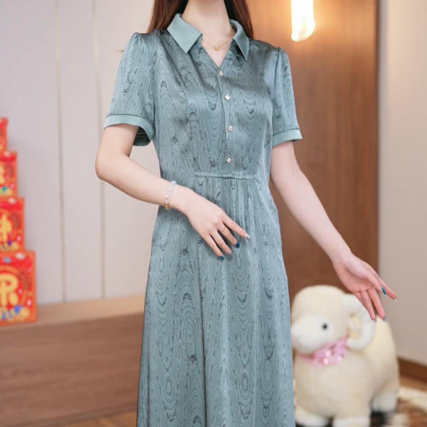 【WLY直播专享】2025新款真丝桑蚕丝裙子女夏季中式显瘦国风连衣裙